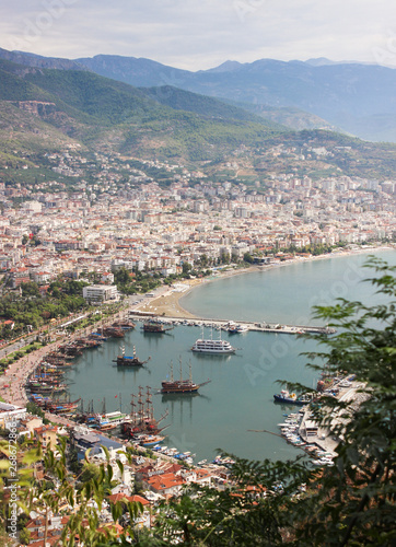Alanya, Turkey. View on the city, sea, boats and fortress
