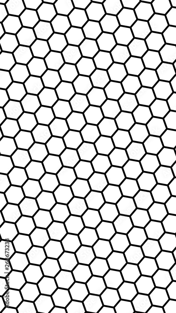 Black honeycomb on a white background. Perspective view on polygon look like honeycomb. Isometric geometry. Vertical image orientation. 3D illustration Black honeycomb on a white background. Perspective view on polygon look like honeycomb. Isometric geometry. Vertical image orientation. 3D illustration