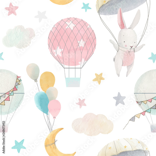 Watercolor cute baby vector pattern