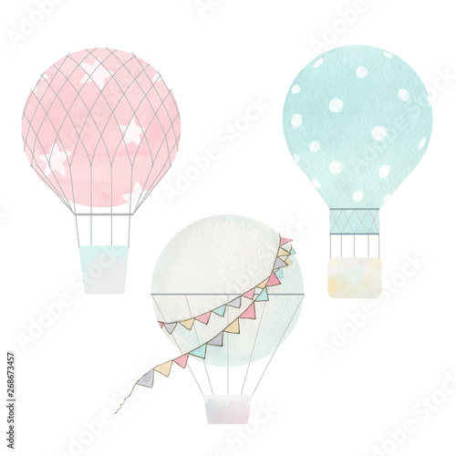 Watercolor air baloons vector collection