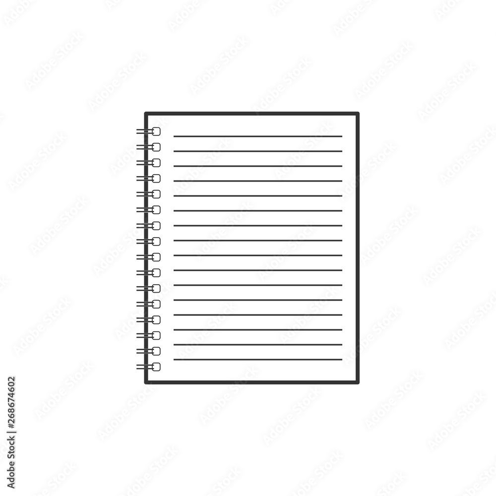 Notebook icon isolated. Spiral notepad icon. School notebook. Writing pad. Diary for business. Notebook cover design. Office stationery items. Flat design. Vector Illustration Notebook icon isolated. Spiral notepad icon. School notebook. Writing pad. Diary for business. Notebook cover design. Office stationery items. Flat design. Vector Illustration