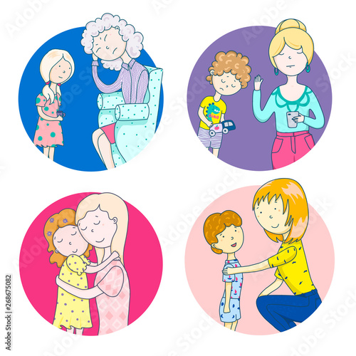 These different moms. Psychology of parenting. Scenes from family life, relationship with mother, children's problems, love and misunderstanding