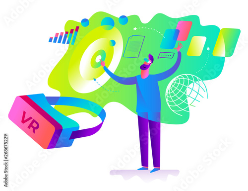 Cartoon character illustration for web design, presentation, infographic, landing page: IT, Internet, virtual reality
