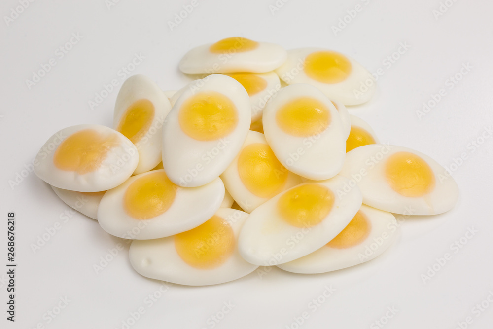 heap of gummy candy fried egg sunny side up ภาพถ่ายสต็อก Adobe Stock