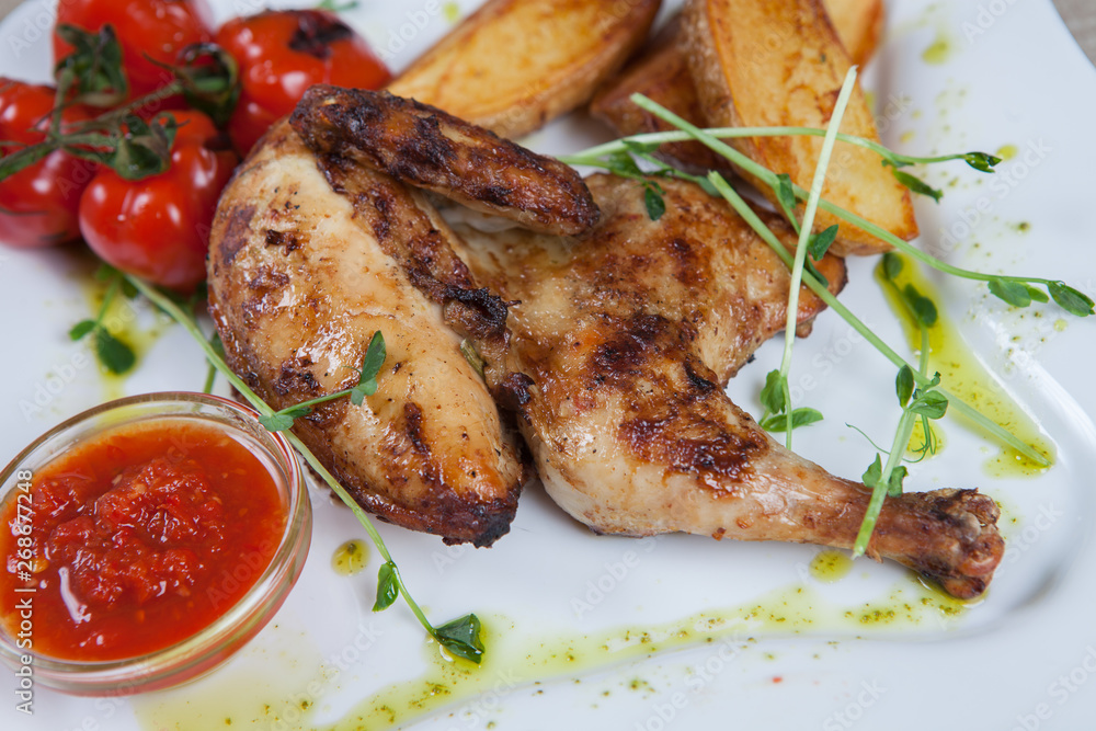 grilled meat on white plate. grilled meat on white plate.