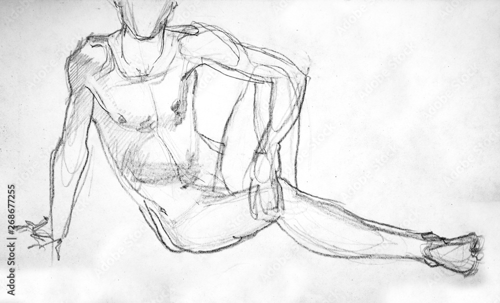 human's figure, pencil drawing illustration, sketch Stock Illustration