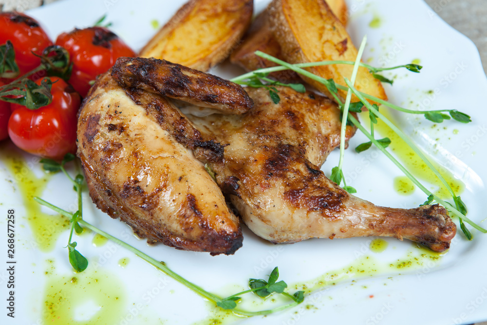 grilled meat on white plate. grilled meat on white plate.