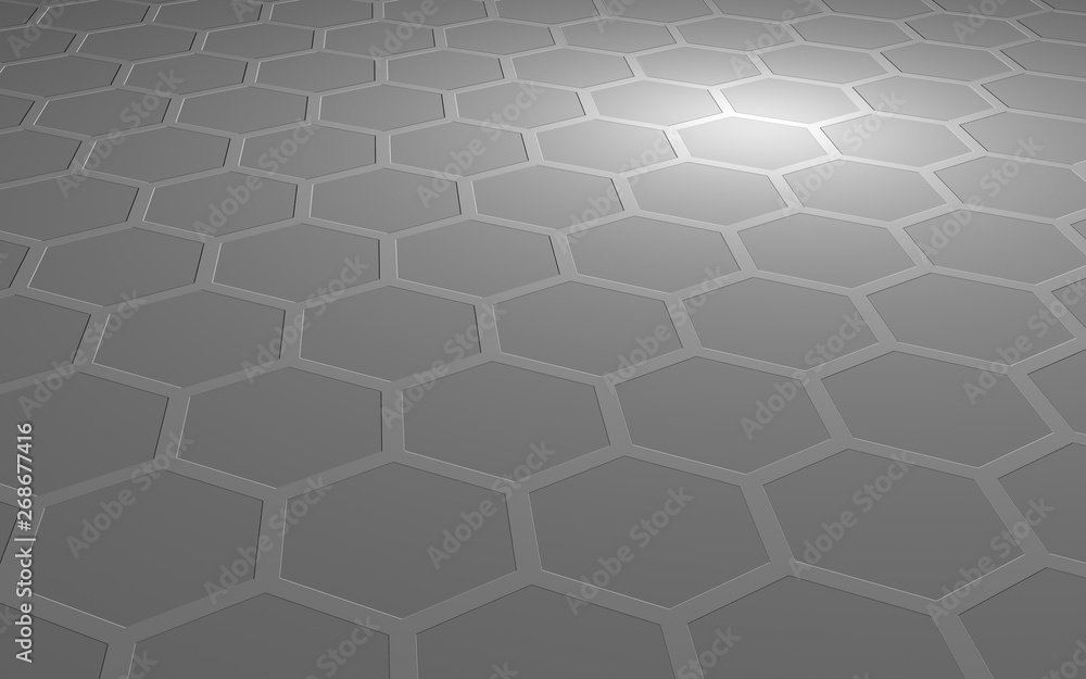 Honeycomb on a gray background. Perspective view on polygon look like honeycomb. Extruded, bump cell. Isometric geometry. 3D illustration Honeycomb on a gray background. Perspective view on polygon look like honeycomb. Extruded, bump cell. Isometric geometry. 3D illustration
