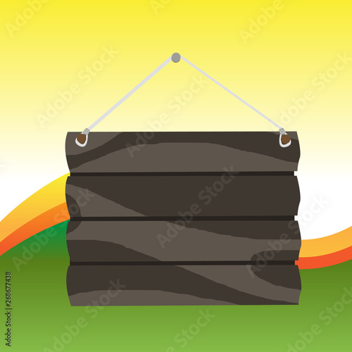 Hook Up Blank Sign Plate. Empty Wooden Signboard with Lope for Hang. Design business concept Empty copy space modern abstract background