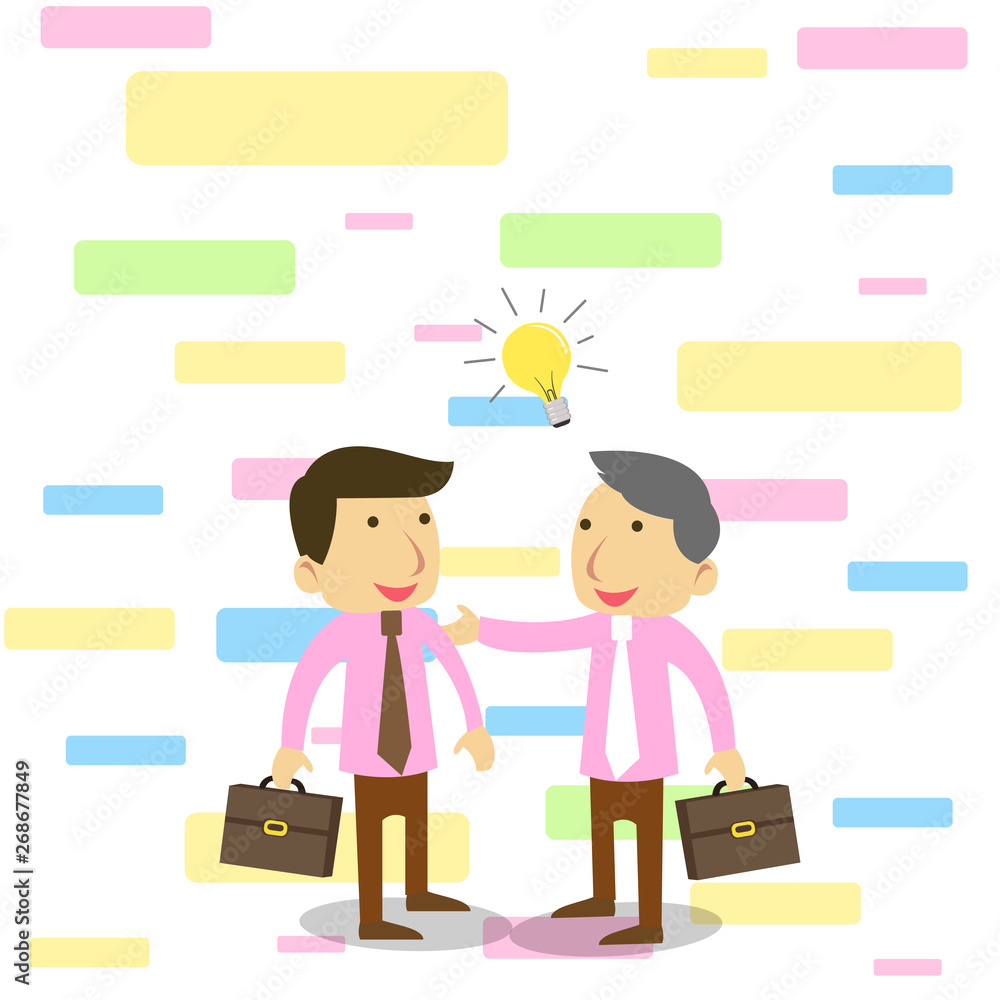 Two White Businessmen Colleagues with Brief Cases Sharing Idea Solution Design business concept Empty copy text for Web banners promotional material mock up template Two White Businessmen Colleagues with Brief Cases Sharing Idea Solution Design business concept Empty copy text for Web banners promotional material mock up template