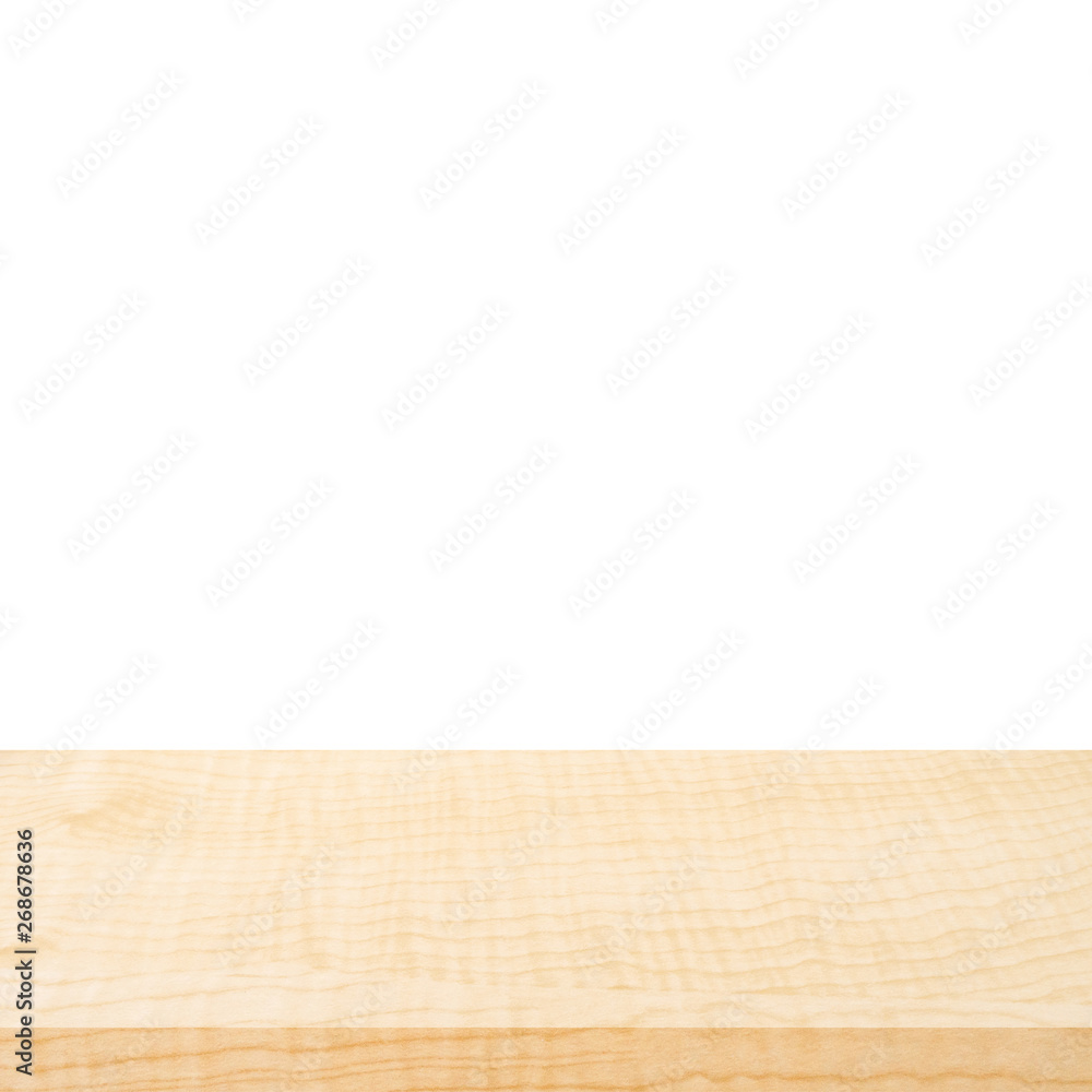 Empty wood table on isolate white background and display montage for product. Empty wood table on isolate white background and display montage for product.
