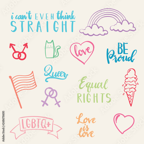 Hand Drawn Gay Pride Stickers Collection - vector eps10