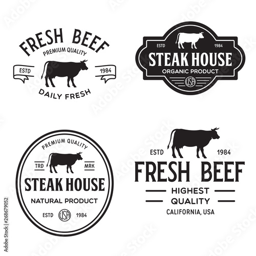 Set of premium beef labels, badges and design elements. Logo for butchery, meat shop, steak house etc.