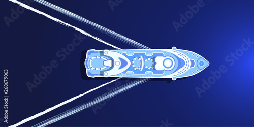Cruise ship, view from above .Advertising banner for holiday travel and vacations .Summer vacation .Sea Ocean Vector