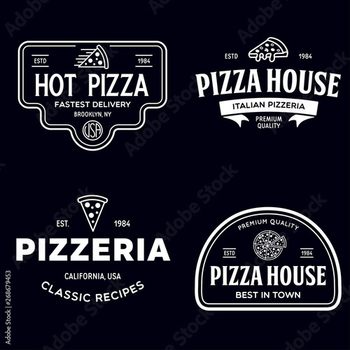 Set of pizza logo  badges  banners  emblems for fast food restaurant. Collection labels for menu design restaurant or pizzeria.