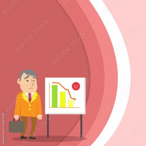 Businessman Clerk with Brief Case Standing Whiteboard Declining Bar Chart Design business concept Empty copy text for Web banners promotional material mock up template photo