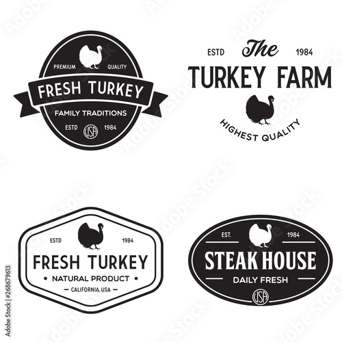 Set of premium turkey labels, badges and design elements. Logo for butchery, meat shop, steak house, farm etc.