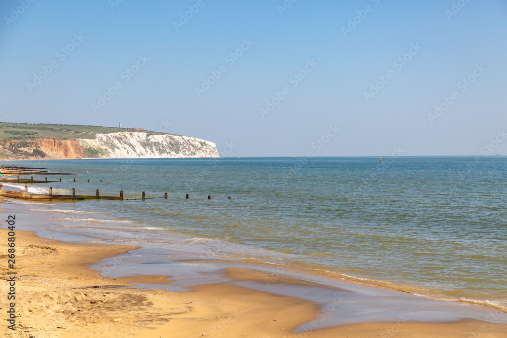 Looking towards Culver Down and Coastal Cliffs, from Sandown Beach on the Isle of Wight