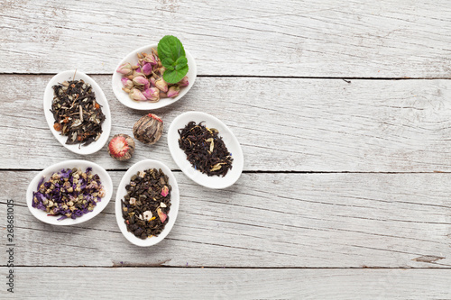 Fototapeta Naklejka Na Ścianę i Meble -  Set of herbal and fruit dry teas