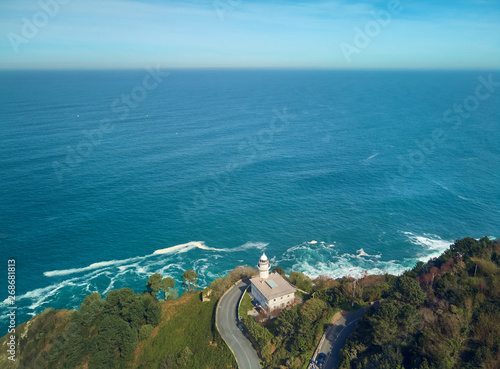 Aerial view of the Cantabrian Sea and the San Sebastián Lighthouse from Mount Igueldo, Donostia photo