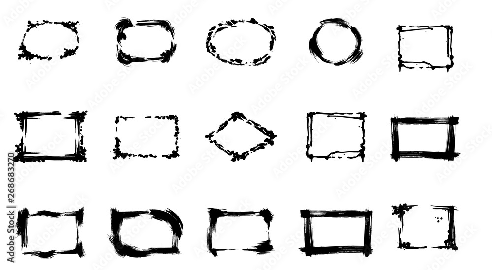 Obraz premium Set of dry brush frames. Black and white engraved ink art. Isolated frame illustration element.