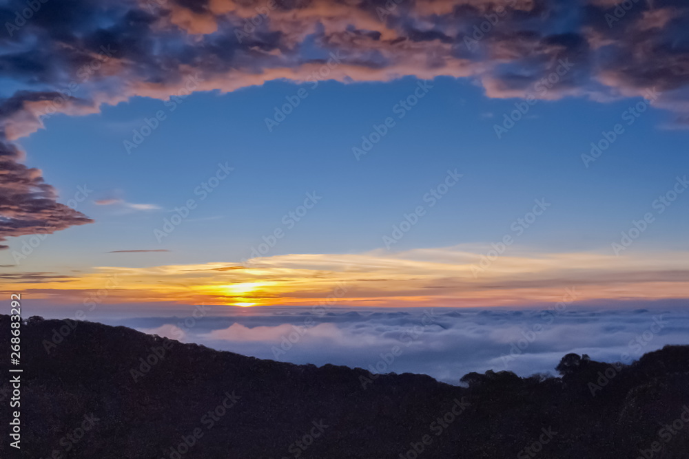 Mountain view morning scenic, sunrise with cloudy sky on top hill at Kew Mae Pan View Point, Doi Inthanon National Park, Chiang Mai, northern of Thailand. Mountain view morning scenic, sunrise with cloudy sky on top hill at Kew Mae Pan View Point, Doi Inthanon National Park, Chiang Mai, northern of Thailand.