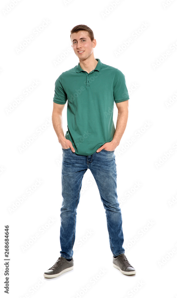 Full length portrait of young man in stylish clothes on white background Full length portrait of young man in stylish clothes on white background