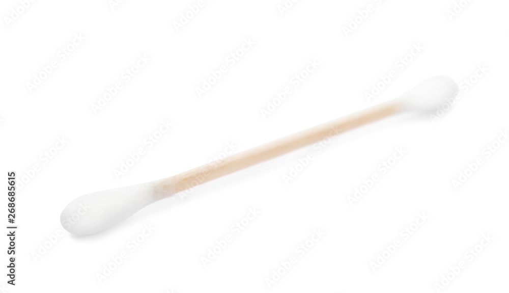 Wooden cotton swab on white background. Hygienic accessory Wooden cotton swab on white background. Hygienic accessory