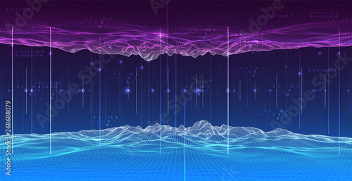 Big Data. Abstract digital landscape. Wireframe landscape background.