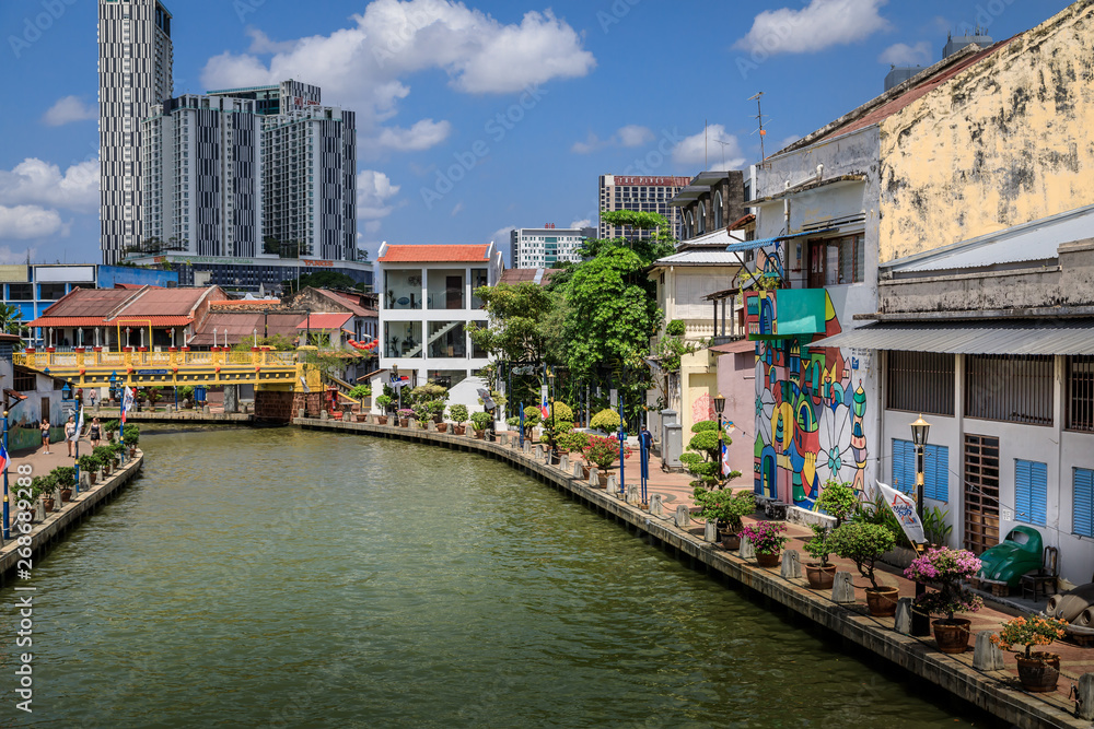 Malakka mit Sicht von der Brücke auf den Fluß, Malaysia  