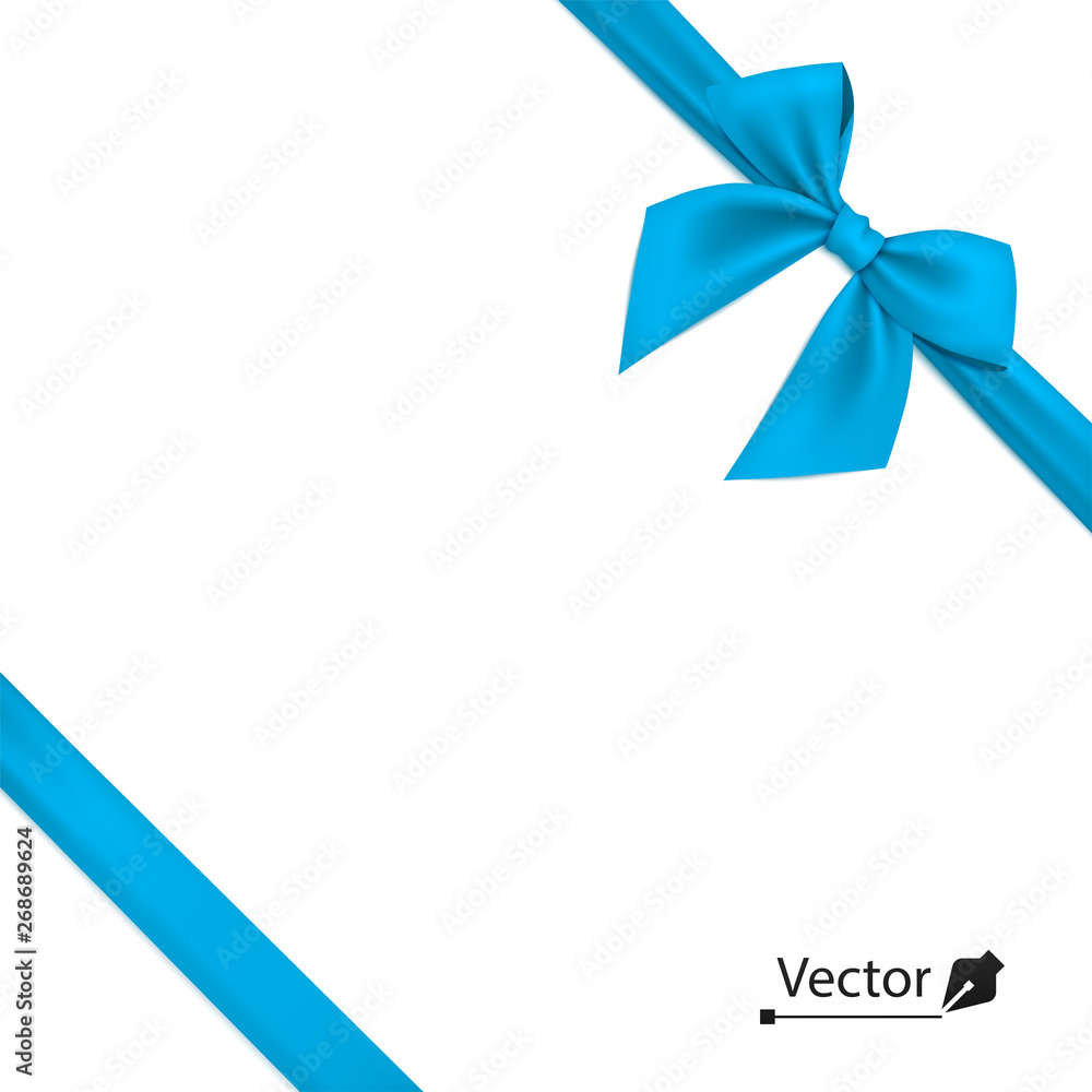 Tied the corners blue bow and ribbon. Vector illustration. Tied the corners blue bow and ribbon. Vector illustration.