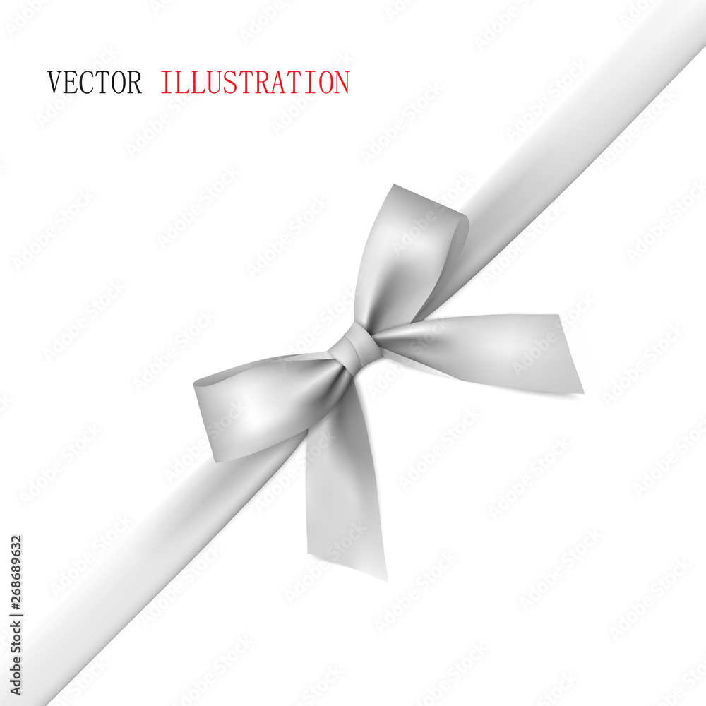 Beautiful white bow with diagonally ribbon with shadow. Beautiful white bow with diagonally ribbon with shadow.
