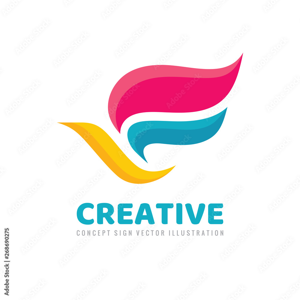Creative bird logo design. Colored wings  abstract sign. 