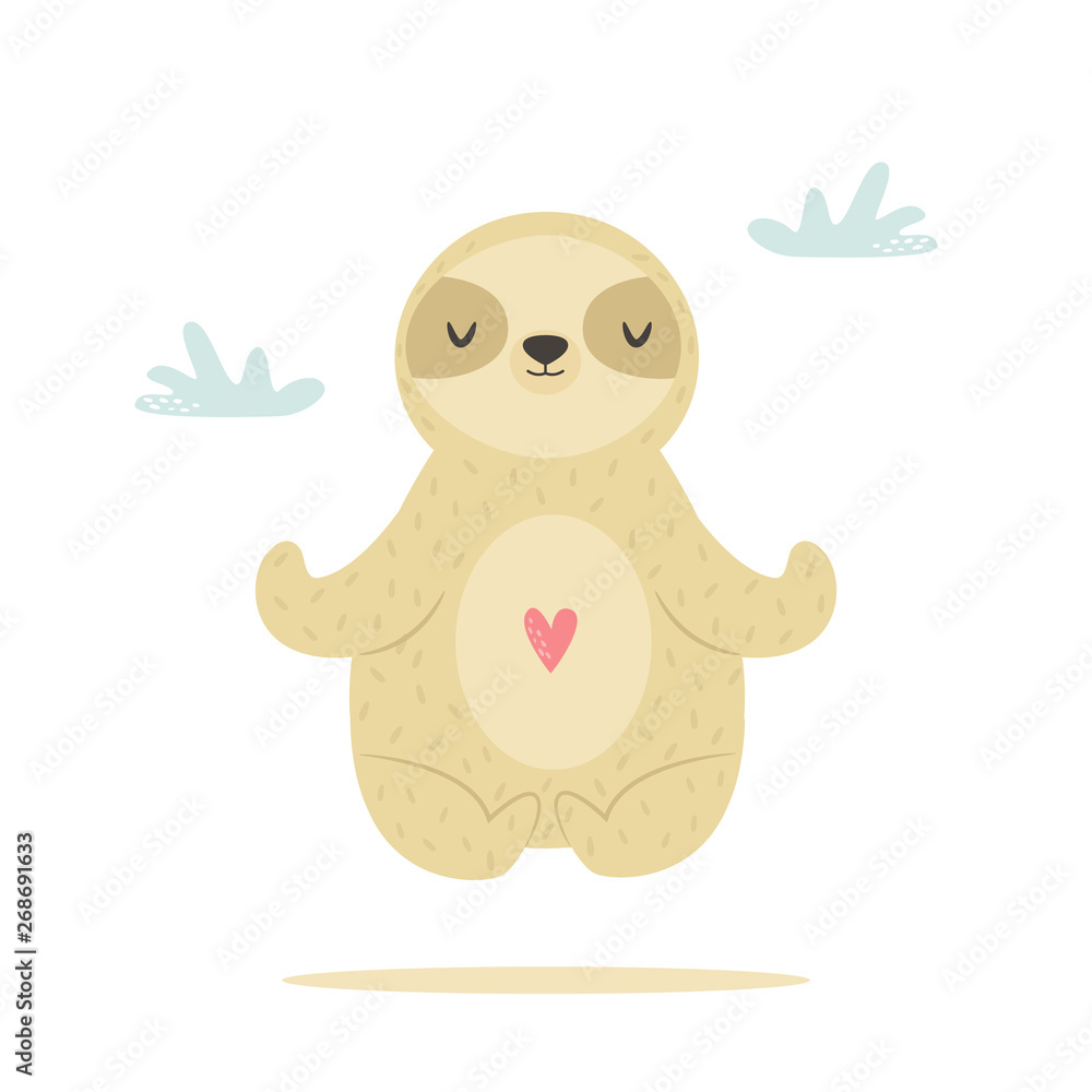 Funny meditating sloth practicing yoga Funny meditating sloth practicing yoga