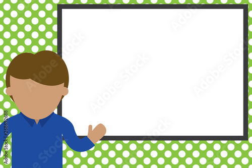 Young man standing in front whiteboard pointing to project. photo Art. Design business concept Empty template copy space text for Ad website isolated