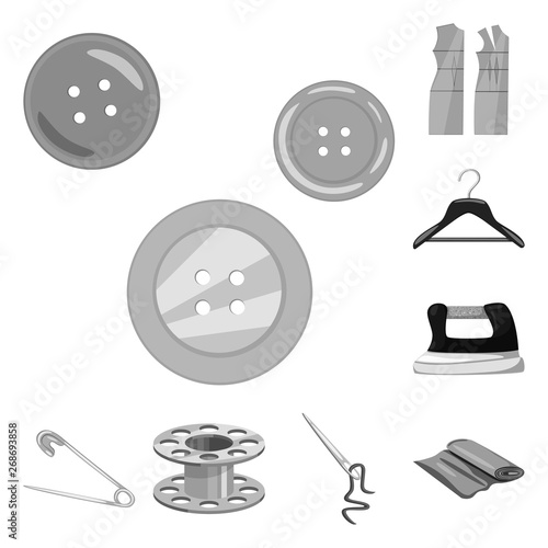 Vector design of dressmaking and textile sign. Set of dressmaking and handcraft stock symbol for web.