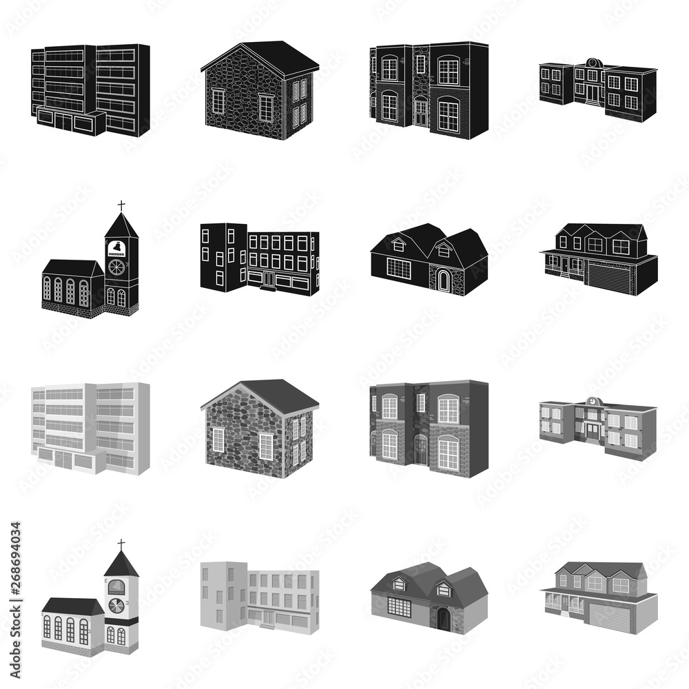 Vector design of facade and housing symbol. Collection of facade and infrastructure stock symbol for web.