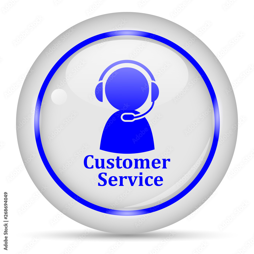 Customer service icon. White glossy round vector icon in eps 10. Editable modern design internet button on white background. Customer service icon. White glossy round vector icon in eps 10. Editable modern design internet button on white background.