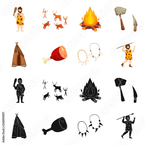 Vector design of evolution and neolithic sign. Collection of evolution and primeval stock vector illustration.