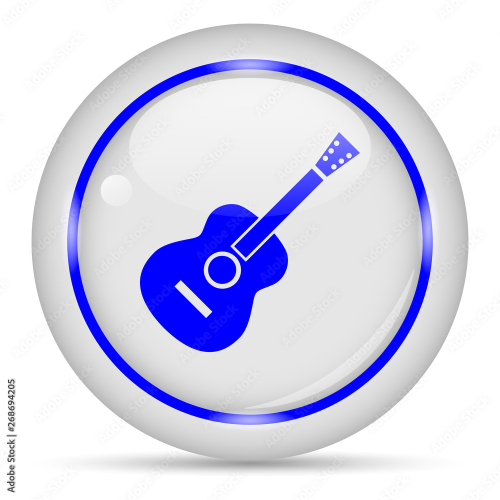 Guitar icon. White glossy round vector icon in eps 10. Editable modern design internet button on white background. Guitar icon. White glossy round vector icon in eps 10. Editable modern design internet button on white background.