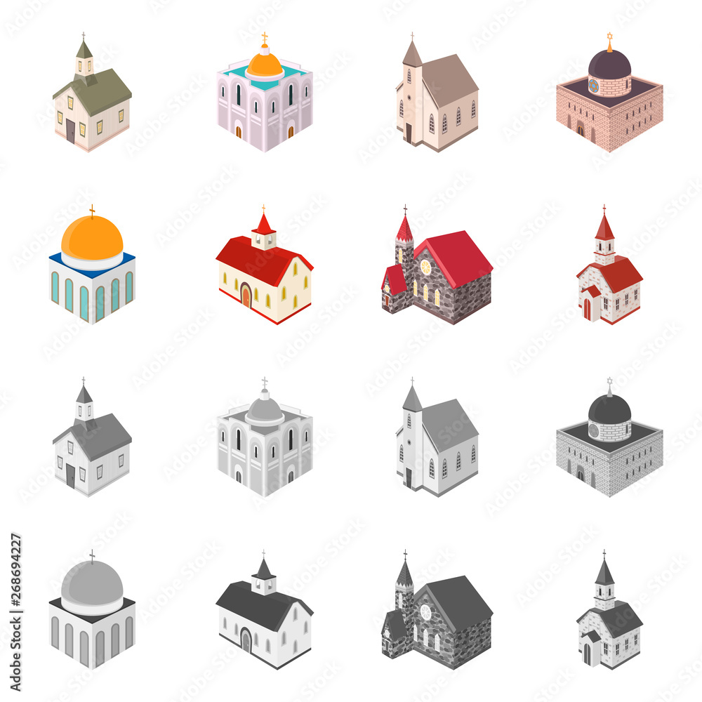 Vector illustration of temple and historic logo. Collection of temple and faith vector icon for stock.