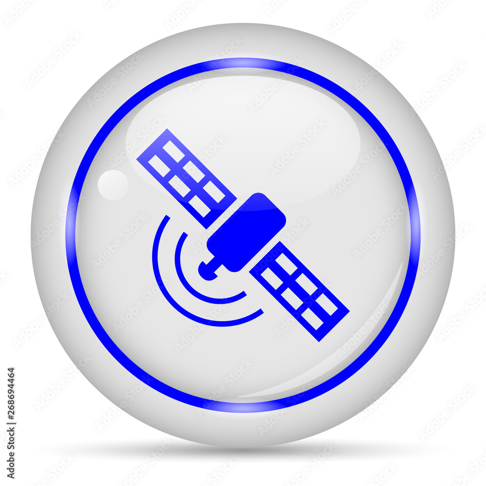 Satellite icon. White glossy round vector icon in eps 10. Editable modern design internet button on white background. Satellite icon. White glossy round vector icon in eps 10. Editable modern design internet button on white background.