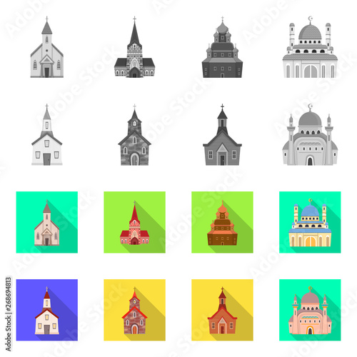 Isolated object of cult and temple icon. Collection of cult and parish stock symbol for web.
