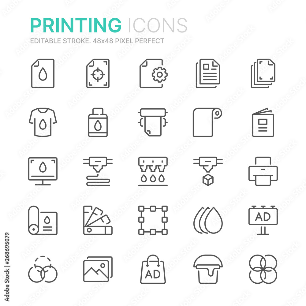 Fototapeta premium Collection of printing line icons. 48x48 Pixel Perfect. Editable stroke