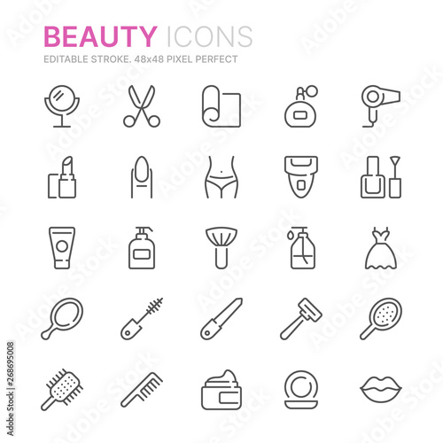 Collection of beauty related line icons. 48x48 Pixel Perfect. Editable stroke