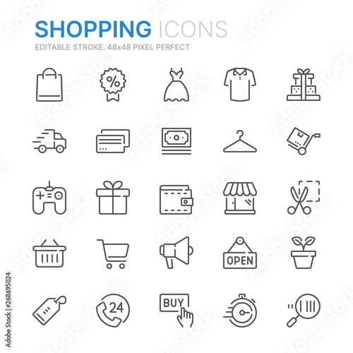 Collection of shopping related line icons. 48x48 Pixel Perfect. Editable stroke
