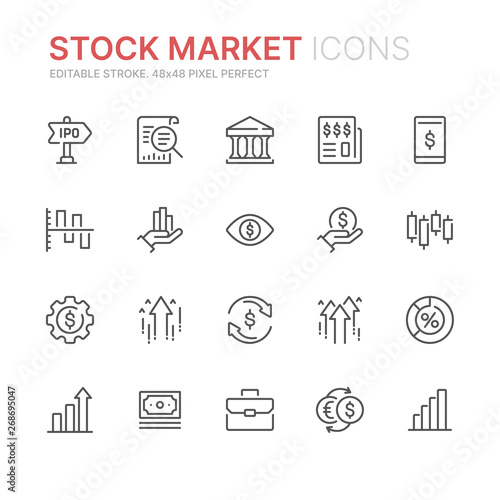 Collection of stock market related line icons. 48x48 Pixel Perfect. Editable stroke