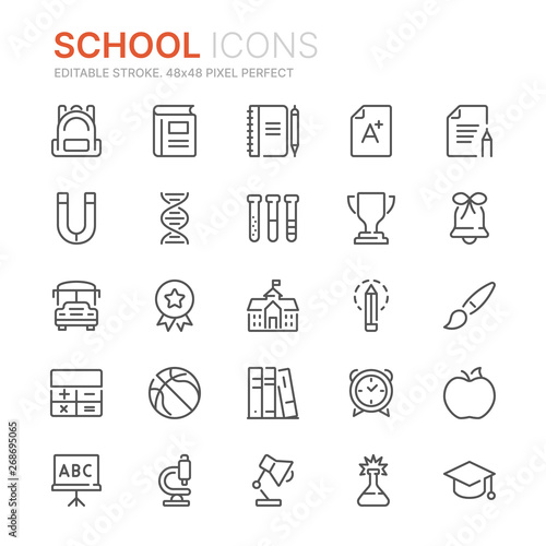Collection of school related line icons. 48x48 Pixel Perfect. Editable stroke
