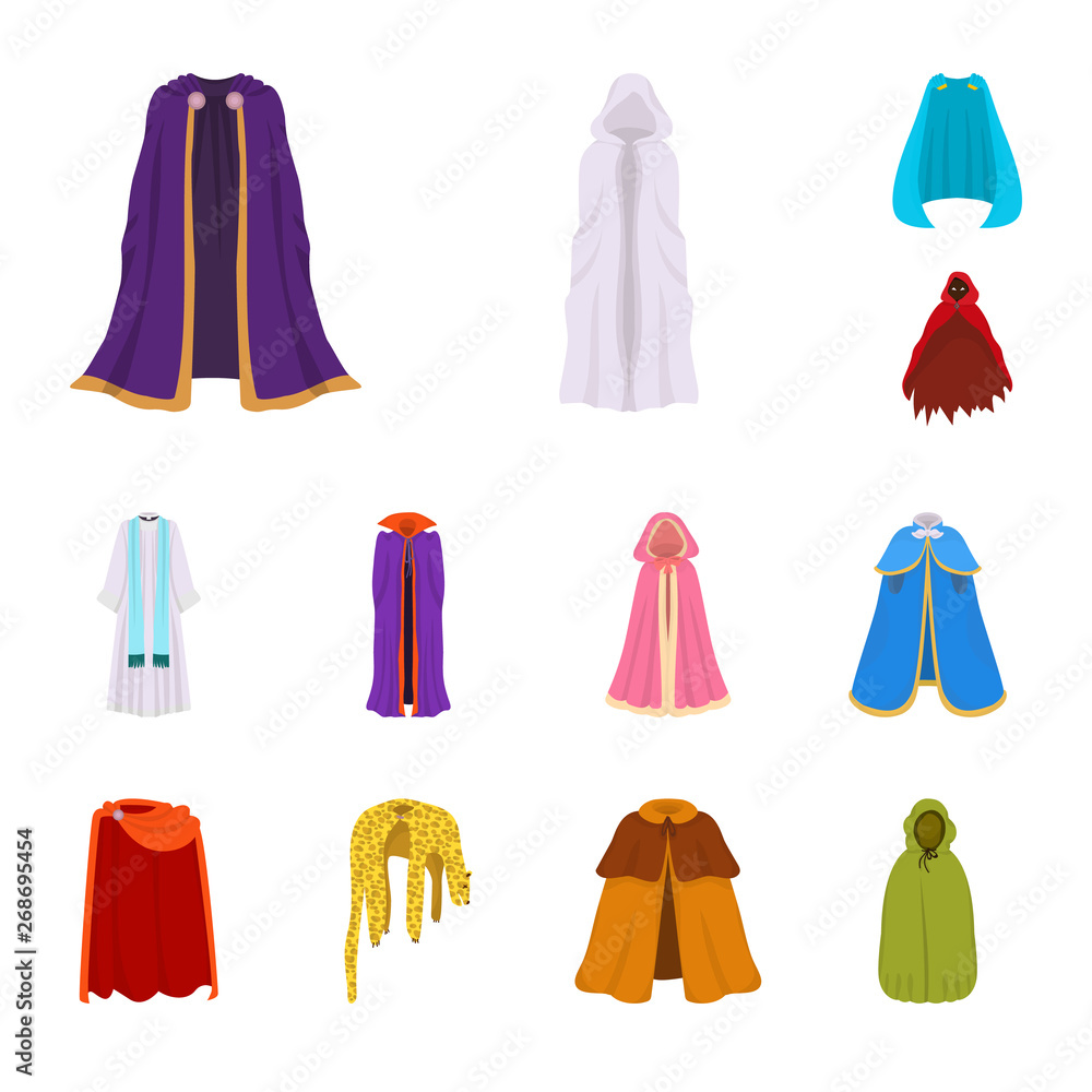 Vector design of cloak and clothes logo. Set of cloak and garment stock vector illustration. Vector design of cloak and clothes logo. Set of cloak and garment stock vector illustration.