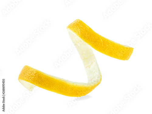Lemon twist on a white background. Lemon peel. Healthy food.